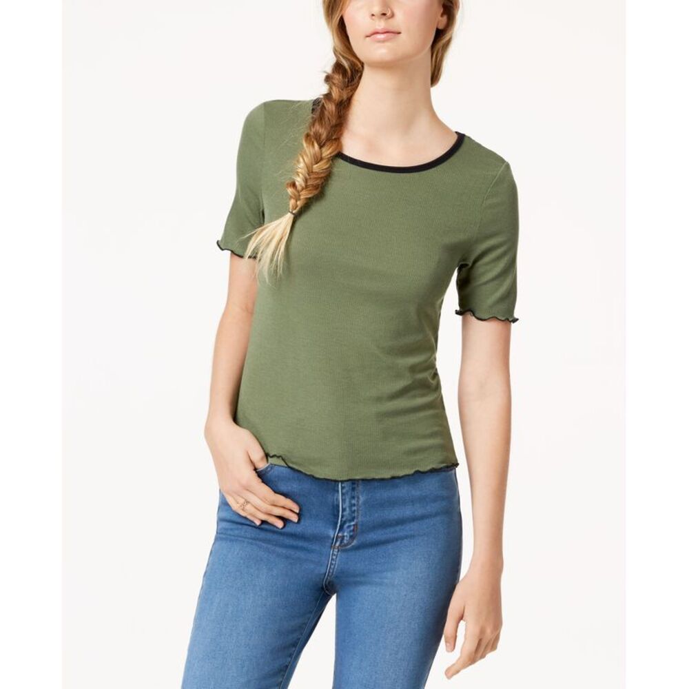 Almost Famous Juniors Colorblocked Lettuce Edge T-Shirt